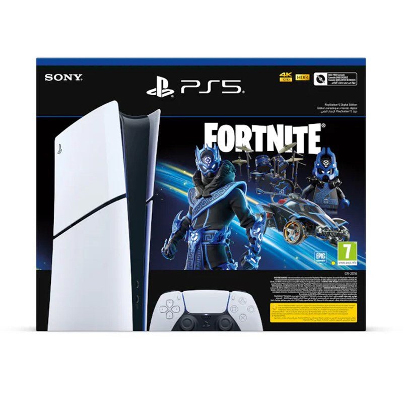 Sony PS5 Slim Console Digital Fortnite Cobalt Star Voucher Bundle with Hero Gaming Chair, Black Sony PS5 Slim Console Digital Fortnite Cobalt Star Voucher Bundle with Hero Gaming Chair, Black
